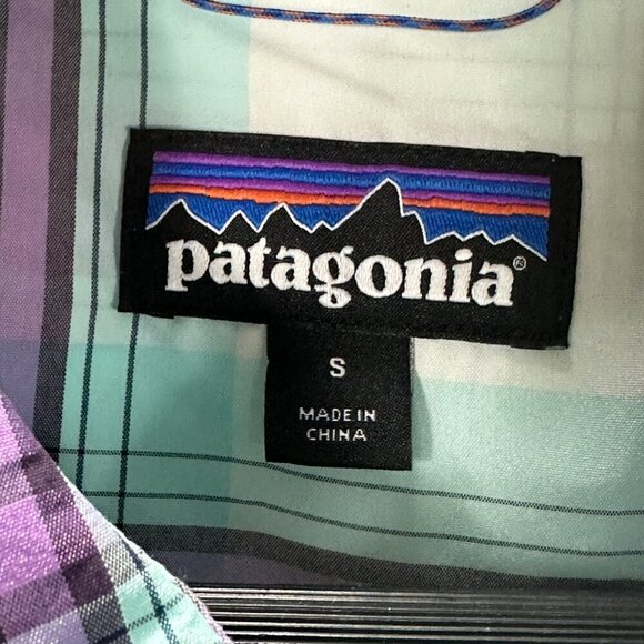 Patagonia Shirt Womens Small Plaid Purple Blue Long Sleeve Button Up Pockets - Picture 3 of 10